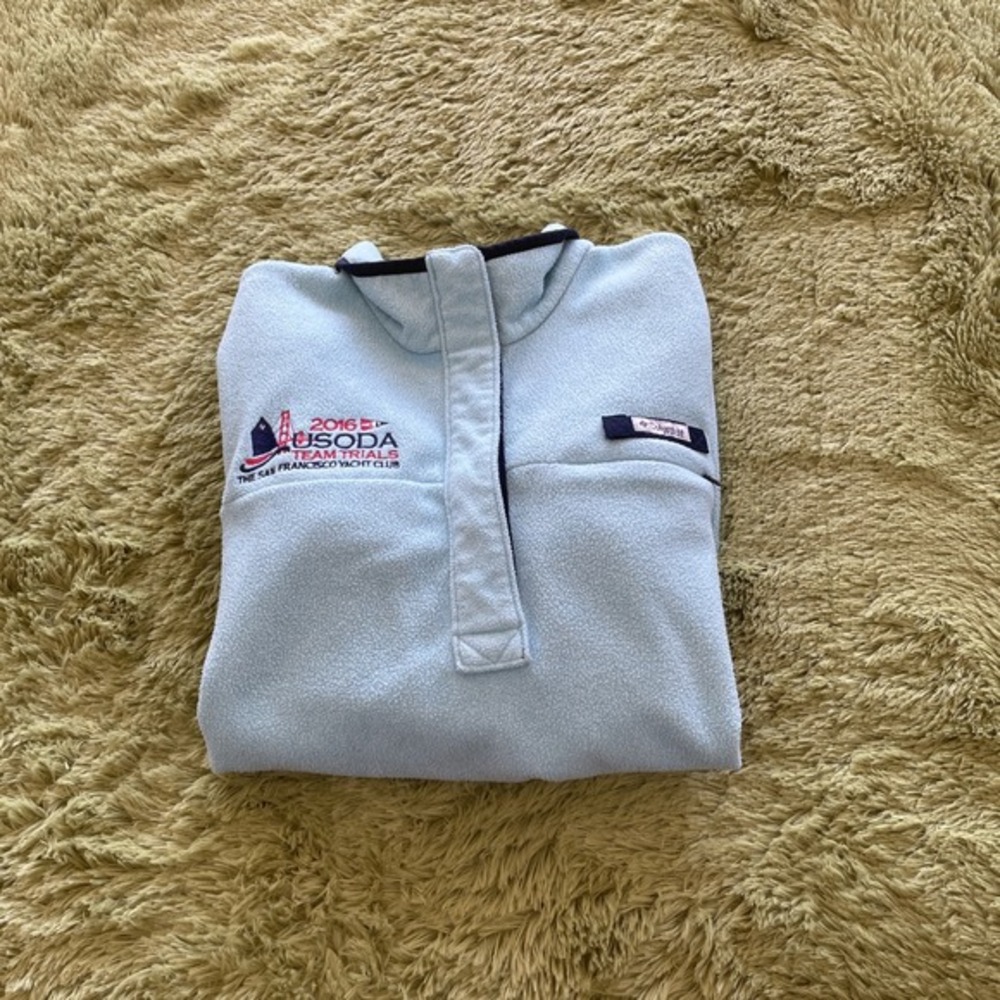 Columbia Pfg Half Button Pull Over‎ Women's M Blue Sweater San Fran Embroidery